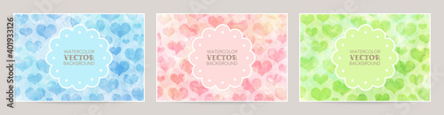 colorful watercolor heart pattern. vector background set