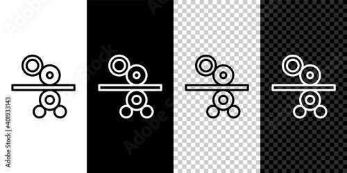Set line Paper roll of a printing press icon isolated on black and white background. Vector.