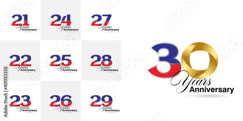 set 21, 22, 23, 24, 25, 26, 27, 28, 29, 30 Year Anniversary celebration Vector Template Design Illustration photo