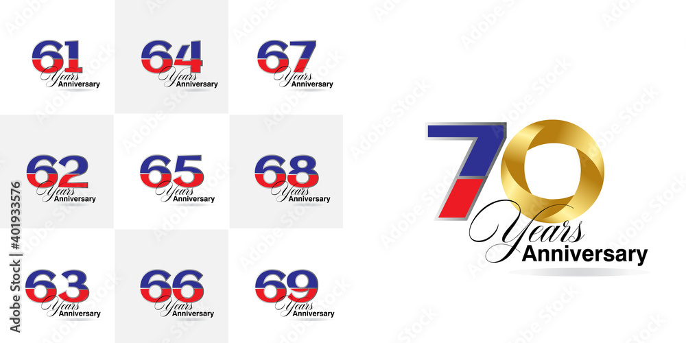 set 61, 62, 63, 64, 65, 66, 67, 68, 69, 70 Year Anniversary celebration Vector Template Design Illustration set 61, 62, 63, 64, 65, 66, 67, 68, 69, 70 Year Anniversary celebration Vector Template Design Illustration