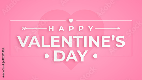 Happy Valentine's day text, hand lettering typography poster on pink background. Vector illustration. Romantic quote postcard, card, invitation, banner template. 