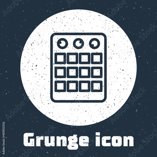 Grunge line Drum machine icon isolated on grey background. Musical equipment. Monochrome vintage drawing. Vector.