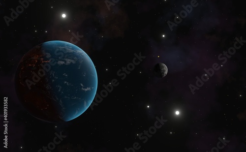星雲が綺麗な地球と月 © v_0_0_v
