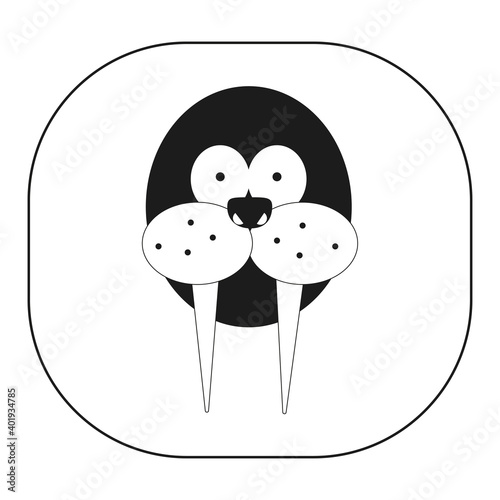 Walrus icon vector. Black and white picture of a walrus on a white background.