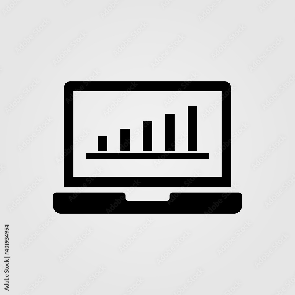 Laptop monitor with analytics graph. Business report presentation sign. Laptop monitor with analytics graph. Business report presentation sign.