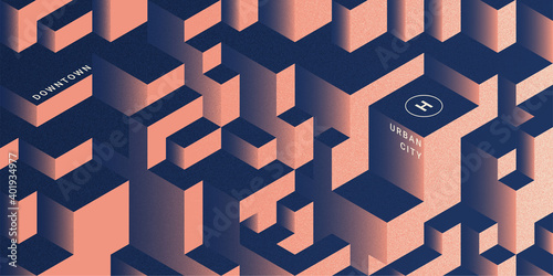 isometric landscape city in the evening. Urban city skyscraper background with a hint of light. Modern geometric shape, fine line texture, ideal for web banner.