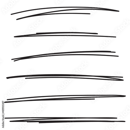 Set of hand drawn black lines. Vector collection of underline, emphasis, scribble brush strokes.