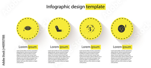 Set Reddish eye allergic conjunctivitis, Inhaler, Bacteria and Fatigue. Business infographic template. Vector.