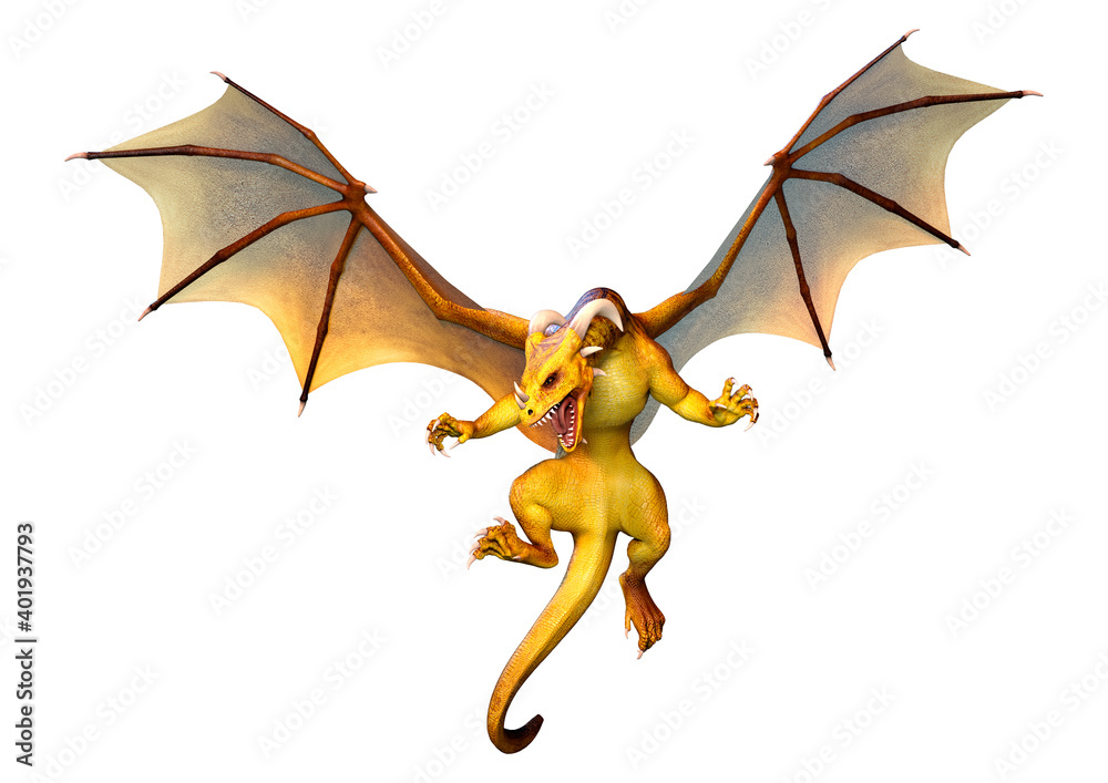 Fototapeta premium 3D Rendering Fairy Tale Dragon on White
