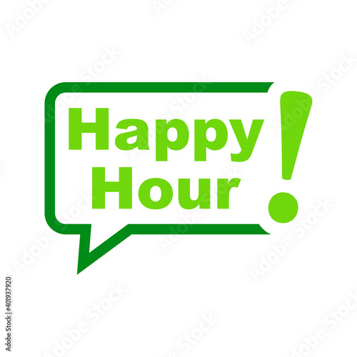Logotipo con texto Happy Hour en burbuja de habla en color verde