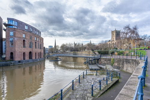 A beautiful view of the Bristol buildings next to a river in South West England photo