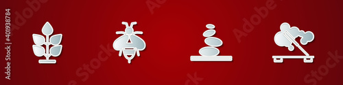 Set Plant, Bee, Stack hot stones and Scented spa stick icon. Vector.