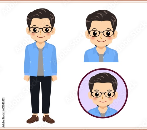 Young man with glasses dressed in blue