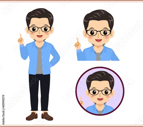 Young man with glasses dressed in blue