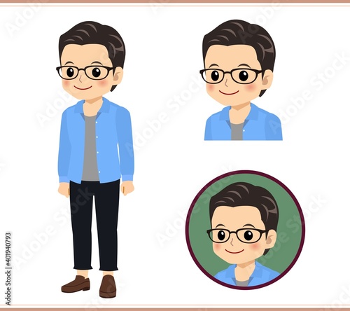 Young man with glasses dressed in blue