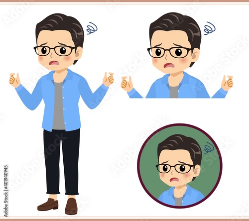 Young man with glasses dressed in blue
