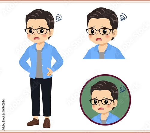 Young man with glasses dressed in blue