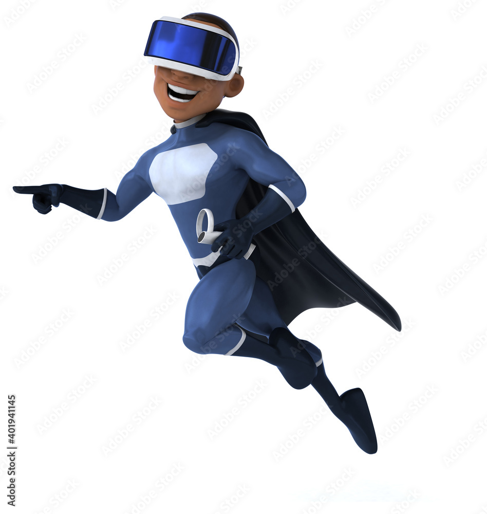 Fun 3D Illustration of a superhero with a VR Helmet Fun 3D Illustration of a superhero with a VR Helmet