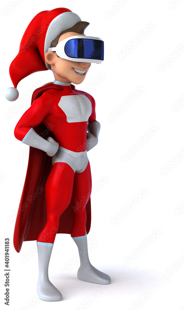 Fun 3D Illustration of a super Santa Claus with a VR Helmet Fun 3D Illustration of a super Santa Claus with a VR Helmet