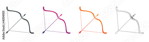 Vector flat design web icon set. Bow and arrow illustration as a symbol of sagittarius astrology zodiac sign and sport or hunting weapon.