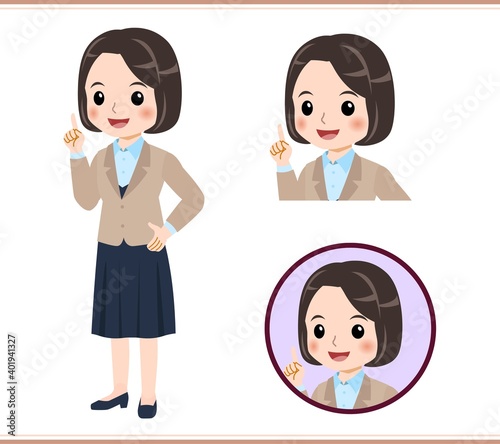 Young woman in beige suit
