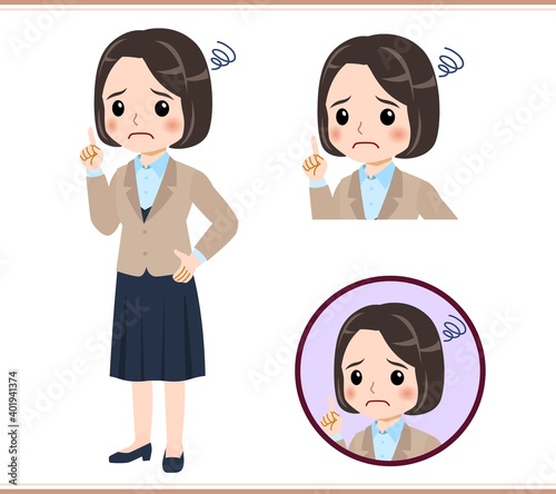 Young woman in beige suit