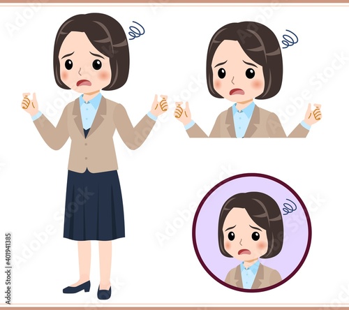Young woman in beige suit
