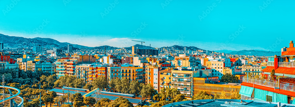 Panorama on the urban center of Barcelona, the capital of the Au - obrazy, fototapety, plakaty 