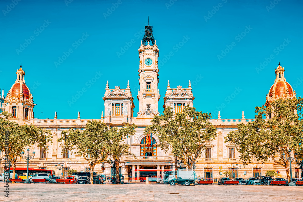 Fototapeta premium Modernism Plaza of the City Hall of Valencia, Town hall Square.