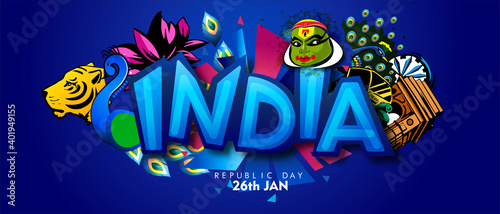 Illustration of Indian Happy Republic day celebration poster or banner abstract background with text 26 January and Indian Flag .