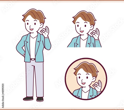 Brown-haired man in blue jacket