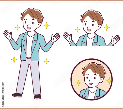 Brown-haired man in blue jacket