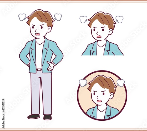 Brown-haired man in blue jacket