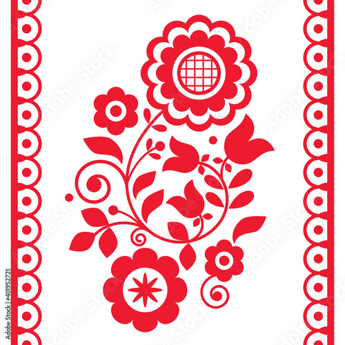 Cute Polish Floral folk art vector design, greeting card inspired by traditional highlanders embroidery Lachy Sadeckie from Nowy Sacz in Poland 
 photo