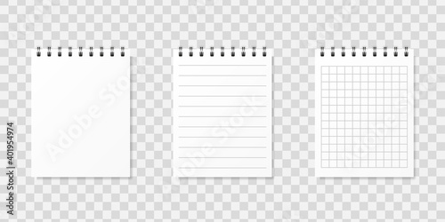 Notebook different variants on transparent background. Textbook mockup. Vector collection