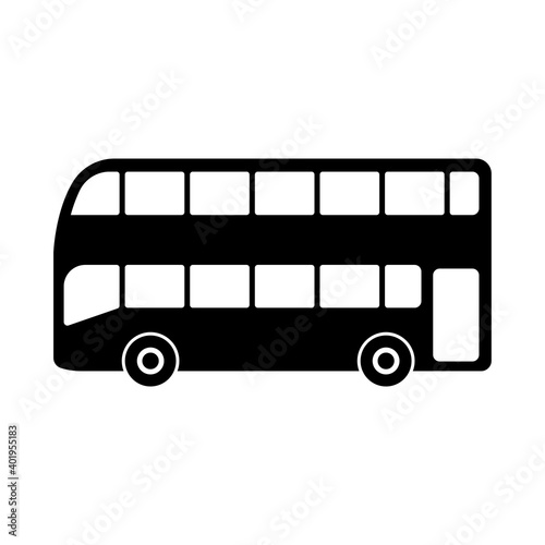 Double decker bus icon. Black silhouette. Side view. Vector flat graphic illustration. The isolated object on a white background. Isolate.
