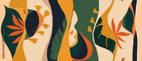 Playful jungle plants pattern. Creative collage contemporary floral seamless pattern. Fashionable template for design.