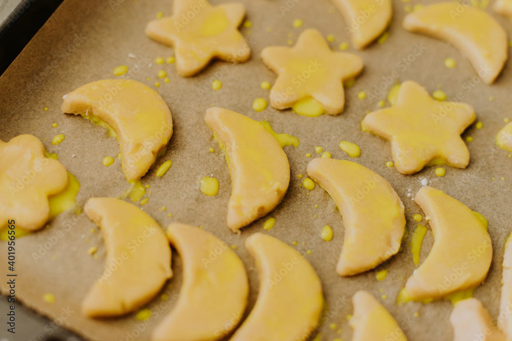 traditional german homemade sweet butter cookies closeup photo, delicious christmas seasonal snack