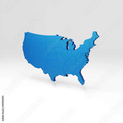 USA 3D map on white background