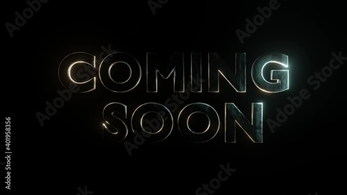 3d word COMING SOON made in 3d editor with additional backlight, on a black background