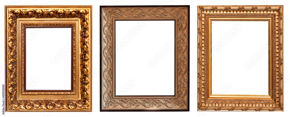 Set of gilded antique picture frames isolated on white background. Set of gilded antique picture frames isolated on white background.