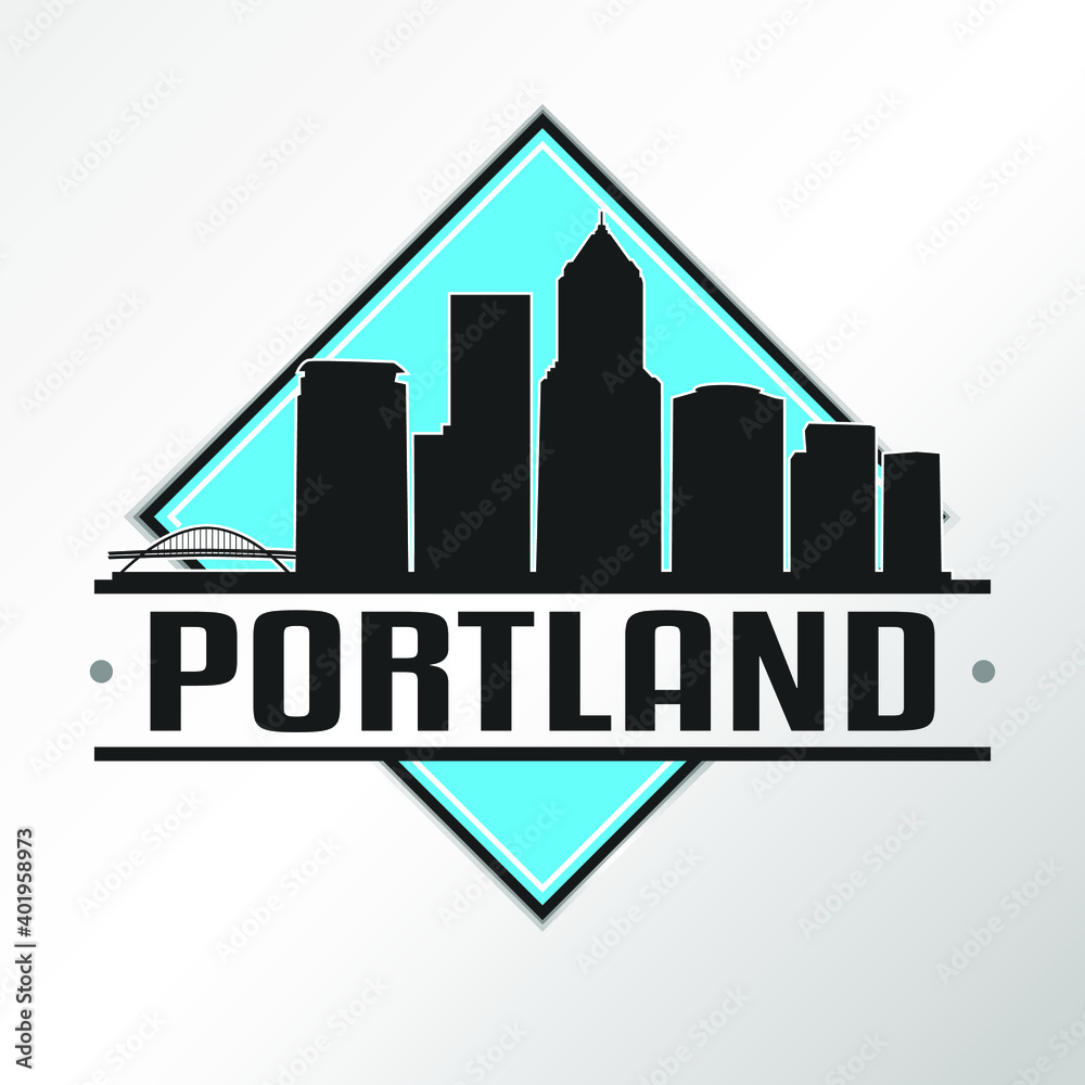 Portland Oregon Skyline Logo. Adventure Landscape Design. Vector Illustration Cut File.