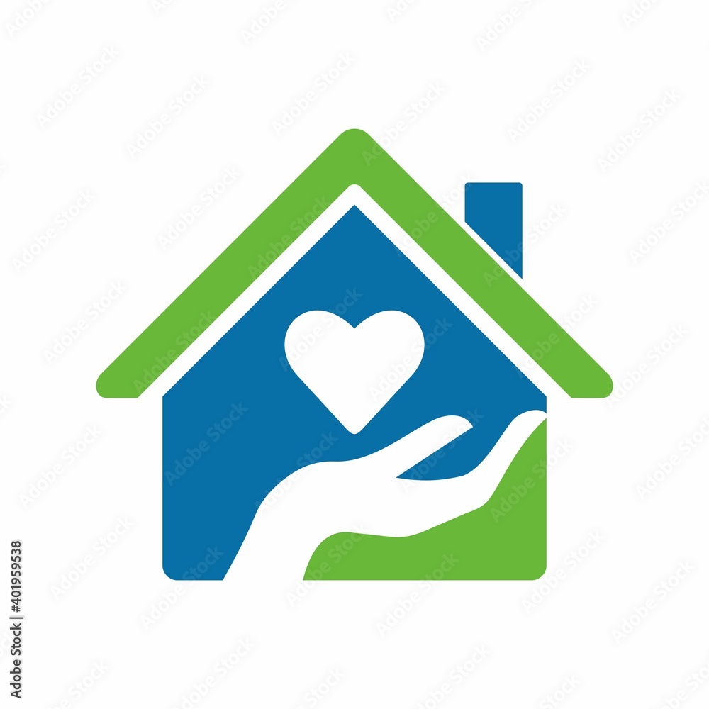 Real estate logo design template vector with heart and hand inside house shape
