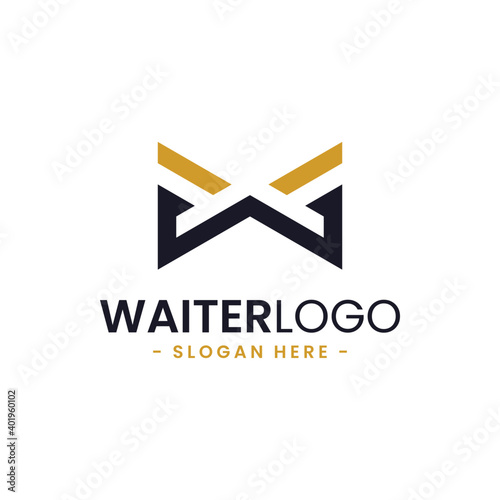 Abstract Bow Tie Logo Design Template. Minimal letter w for waiter logo. Creative tuxedo icon vector illustration.
