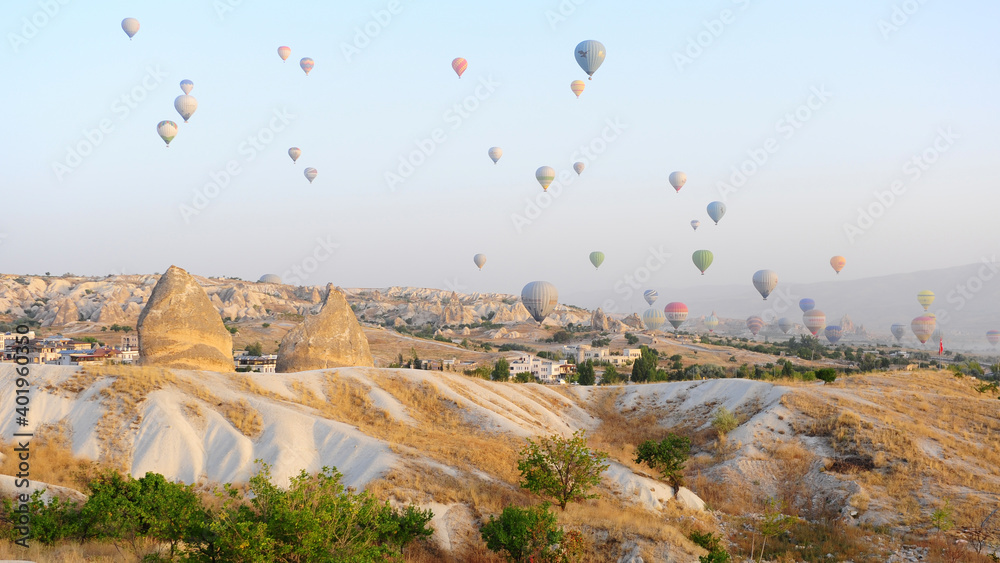 coloful air baloons in Cappadocia valley