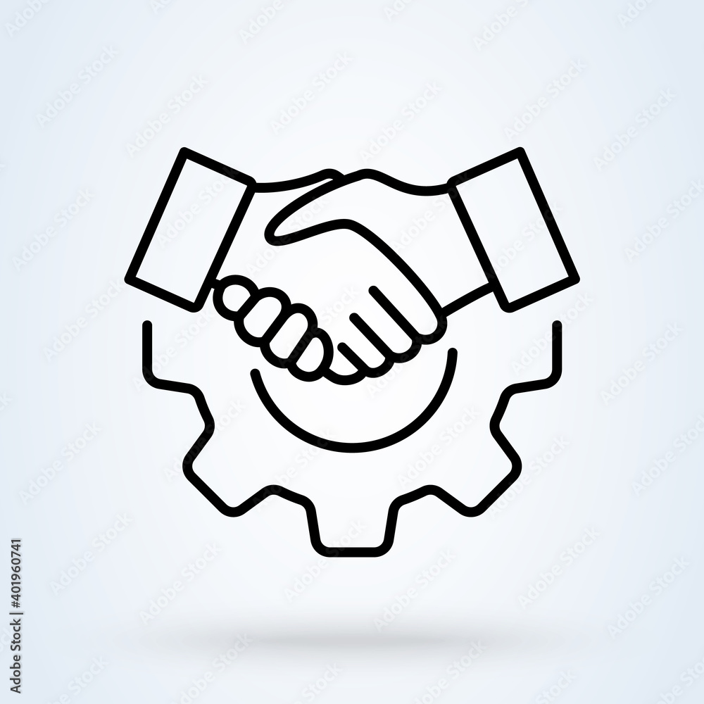 Human, technology and handshake sign line icon or logo. Cyber Physical Systems concept. Online partnership and business deal vector linear illustration. Human, technology and handshake sign line icon or logo. Cyber Physical Systems concept. Online partnership and business deal vector linear illustration.