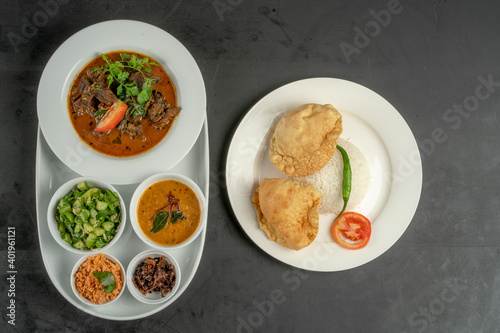 Food Dish in black background top view 