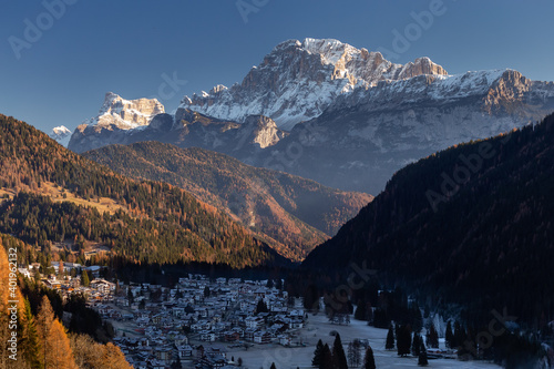 A landscape of falcade with Monte Civetta in Belluno, Dolomiti, Italy photo