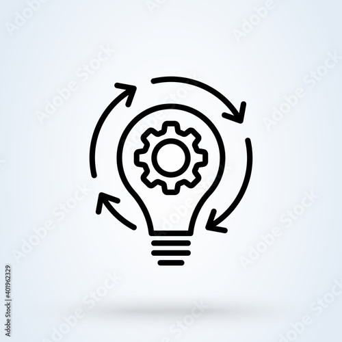 Automatic solution sign line icon or logo. machine learning process concept. Data science technology and machine learning process linear illustration.
