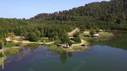 In this region, known as the Kemerli plateau, the relaxing image of the mixture of green and sky was taken with a drone. photo